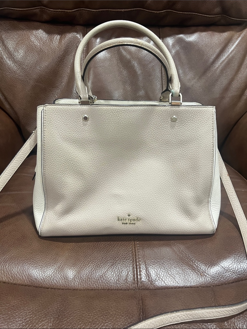 kate spade Cream Pebbled Leather Satchel with Top Handles